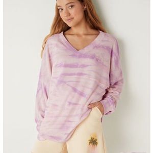 Victoria’s Secret pink Oversized Varsity Beach Terry V neck purple tye dye L